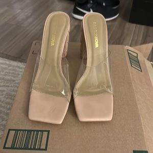 Chunky Block Heels with Clear Toe Strap